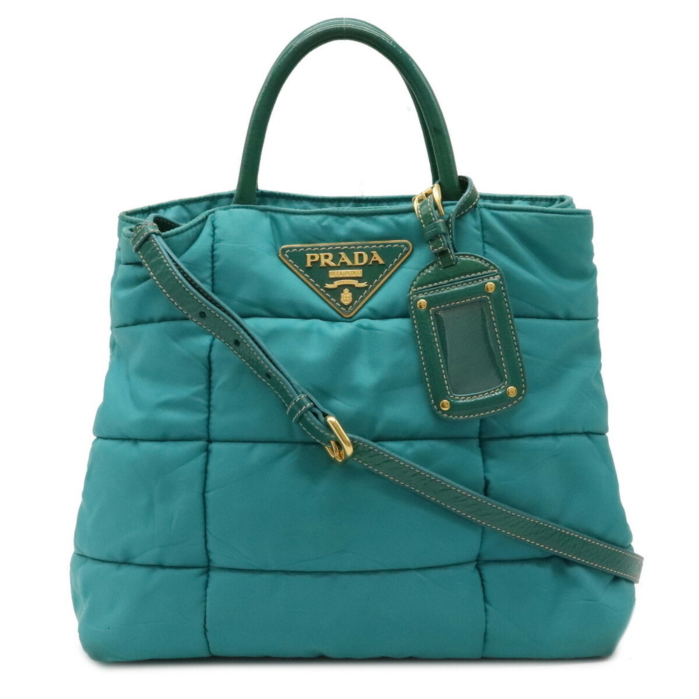 Prada Tessuto Bomber 2WAY Nylon Patent Handbag Emerald Green